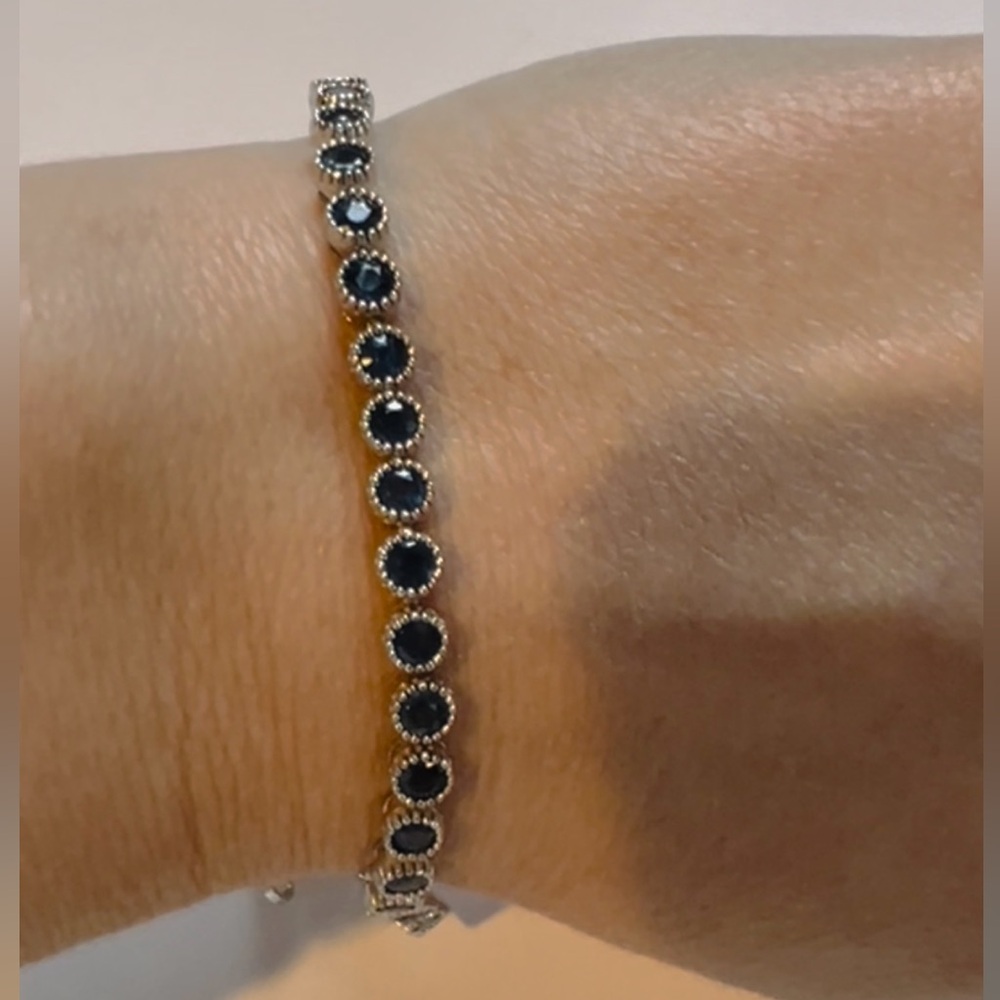 BS4 7CT Natural Royal Blue Sapphire TENNIS Bracelet Rhodium Sterling Silver